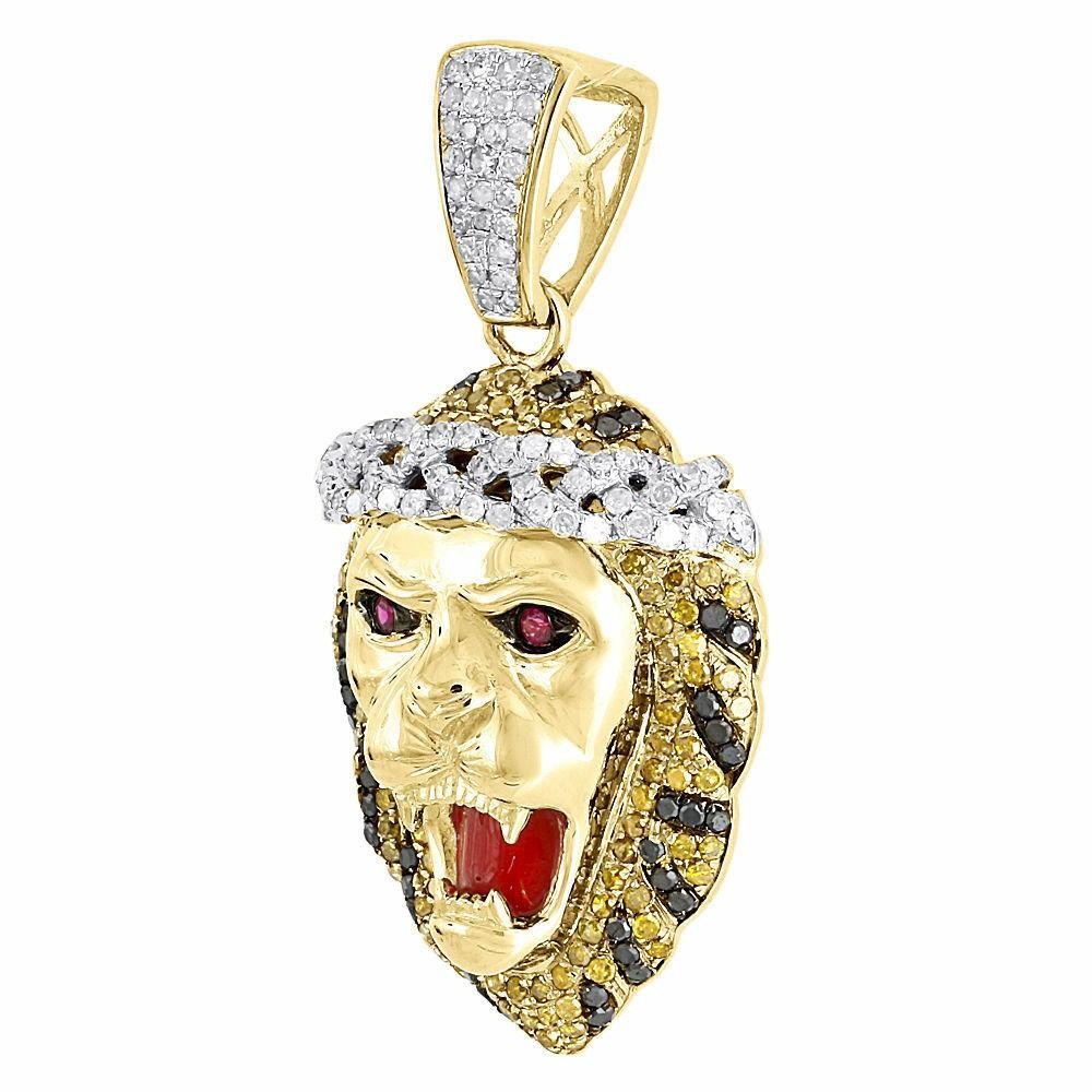10K Yellow Gold Black & White Diamond Lion Pendant